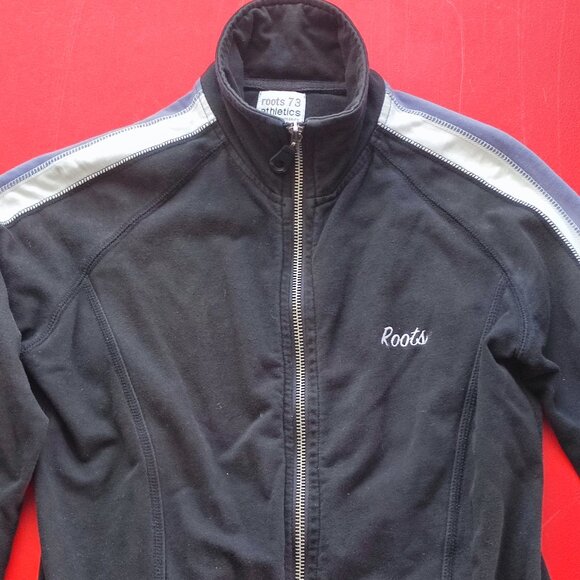 Roots Athletics hoodie black with a grey and white stripe women's size XS - Picture 2 of 6